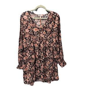 Knox Rose Womens Dress Medium Black Floral Long Sleeve Tiered NWT